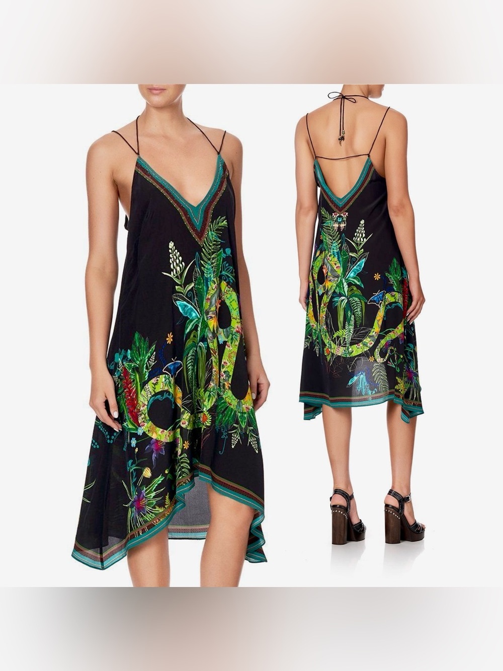 Camilla Crystal Embellished River Cruise Silk Strappy Flare Dress